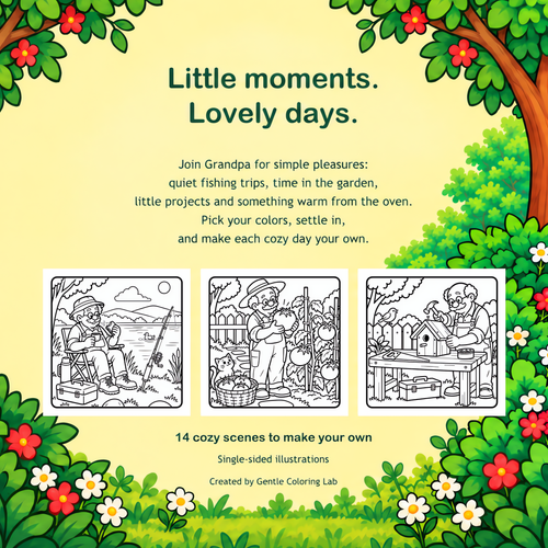 Cozy Days with Grandpa back cover with sample scenes